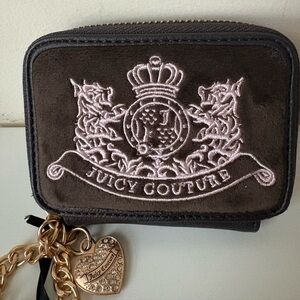 Juicy Couture Velour Brown Classic Scottie Dog Square Zip Around Wallet Charm